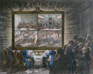 Exposição de uma Transparência Democrática, com seu Efeito sobre os Sentimentos Patrióticos, publicada por Hannah Humphrey em 1799 (gravura à mão colorida com aquatinta)